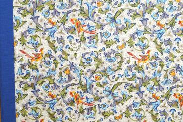 Folder with sturdy hinges made from blue linen fabric